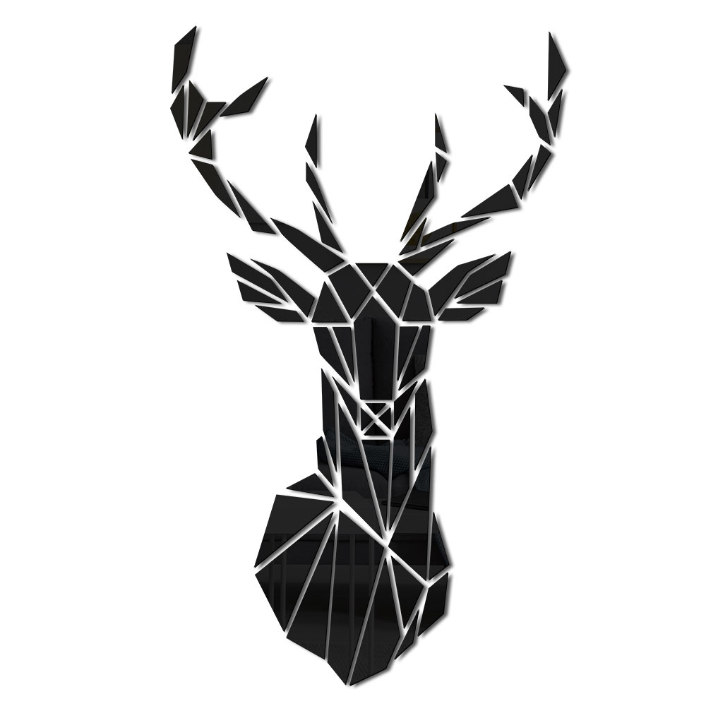 Minimalisme Antler Herten Hoofd Acryl Spiegel Stickers Morden Jagers Home Decoratieve Vrolijk Kerstmis Nieuwjaar Decal: Black / 86cm x 51cm