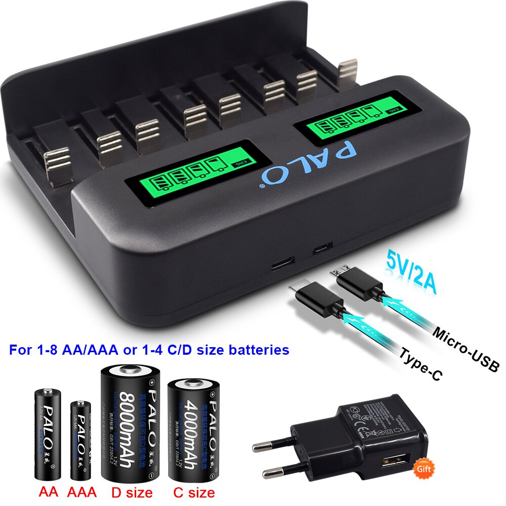 8Pcs 1.2v AA Battery Rechargeable+1.2V Nimh AAA Rechargeable Battery+Lcd Display Usb Smart Battery Charger For 1.2V Nimh AA AAA