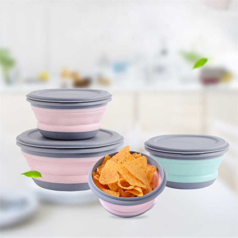 3 Pcs Kom Sets Draagbare Siliconen Vouwen Kom Vouwen Lunchbox Salade Schotel Met Deksel Instant Noodle Emmer Voor Picknick school