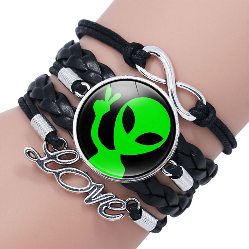 Green Alien Leather Bracelet Multilayer Glass Cabochon Bangle Bracelets Handmade Children's: 1
