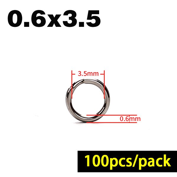 100 st/lot fiskeringar delade ringar i rostfritt stål förstärker solida ringdrag anslutande ringfisketillbehör: 0.6 mmx 3.5mm