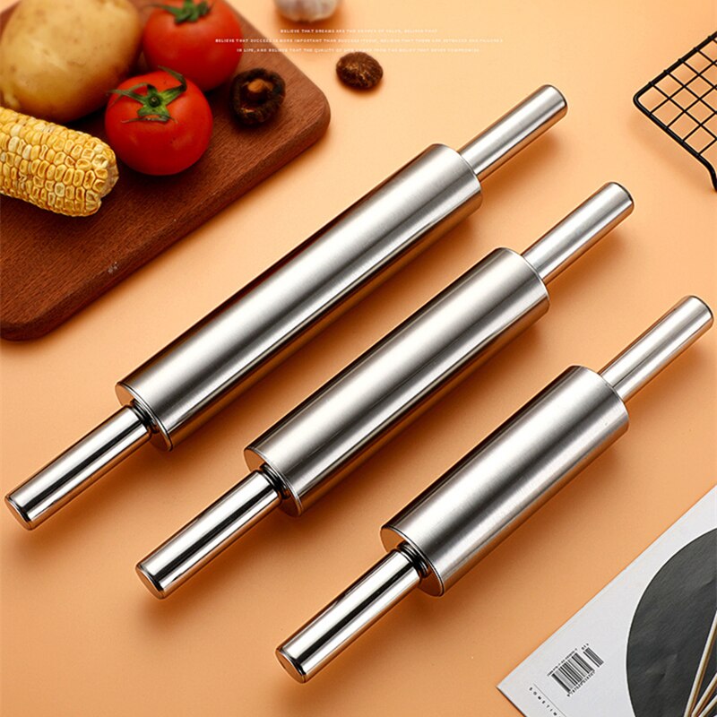 1 PC Stainless Steel Non-Stick Rolling Pin for Dough Pasta Tools Bake Pizza Noodles Cookie Dumplings Kitchen Accessories
