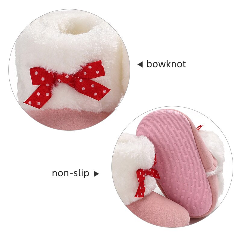 Cute Bow Baby Girl Boots Plush Newborn Baby Girl Boy Boots Infant Toddler First Walkers Shoes Winter Thick Warm Non-Slip Boot