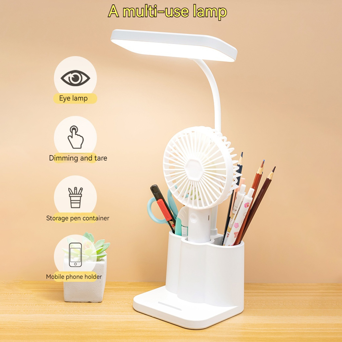 USB LED-tafellamp 3-kleuren Oogbescherming Student Boek Leeslamp Nachtlampje voor slaapkamer Nachtkastje Leren slaapzaal