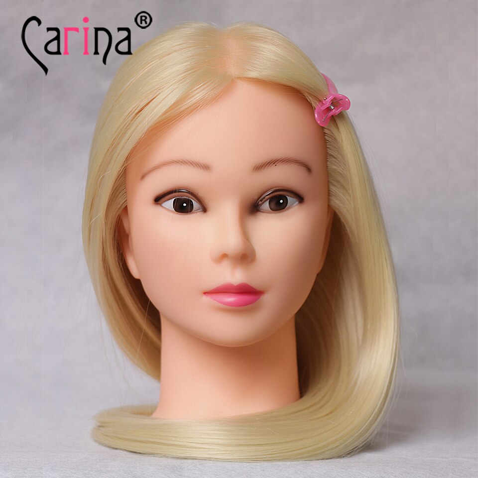 22" Fiber Hair Mannequin Head For Hairstyles Blonde Training Head Hairdressing Doll Heads With Hair Mannequins For Dummy