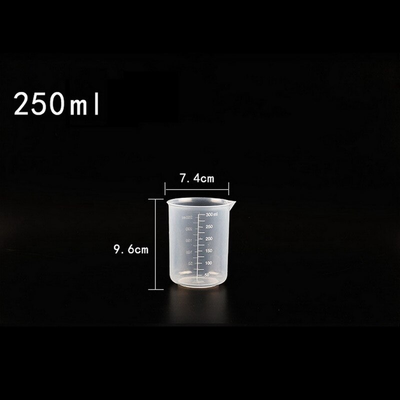 Vasos medidores graduados de plástico para hornear vaso de precipitados, recipiente para jarra con medidas líquidas, 20/ 30 /50/300 /500/1000ml: 250ML