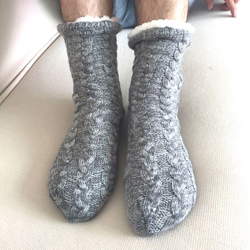 Tøfler menn vinter hjemme tøfler innendørs gulvsokker sko voksne varme tykkere pluss furry slides myke tøfler hommes chaussures