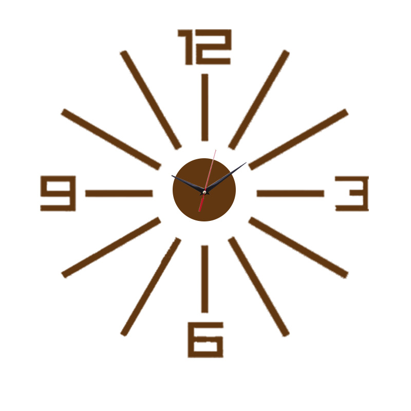 10sets 3D DIYWall Clock Sticker Modern Mute Quartz Clocks Mirror Sticker DIY Living Room Office Decor: Brown