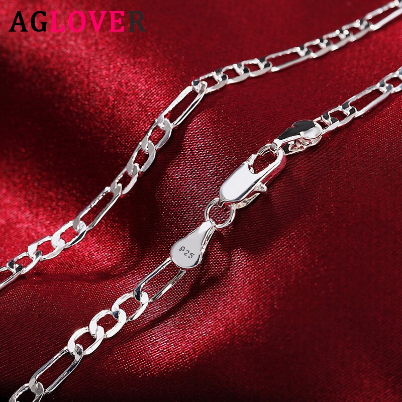 AGLOVER 925 sterling silver 16/18/20/22/24/26/28/30 inch 4MM Link Necklace For Woman Man Wedding Jewelry