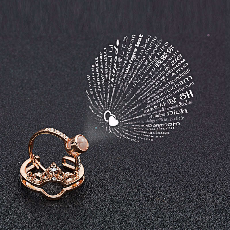 Romantische Speicher 100 Sprache Projektion Ring Für Frauen Krone ICH Liebe Sie Hochzeit Braut Liebhaber Schmuck Finger Weibliche einstellen