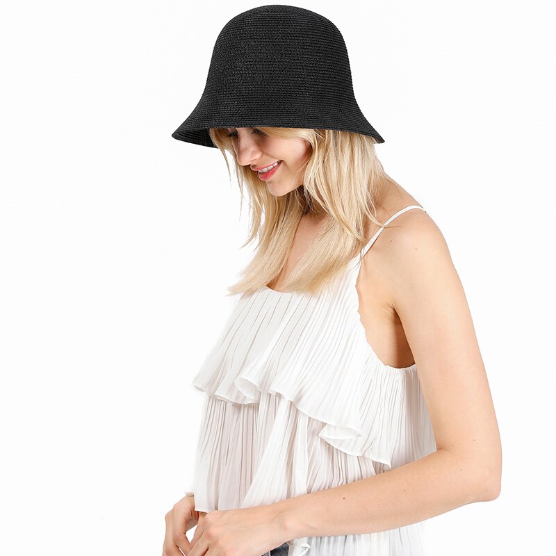 Boho strand rejse bucket cap kvinder sommer sol hat cloche stråhat vintage solid floppy panama hat
