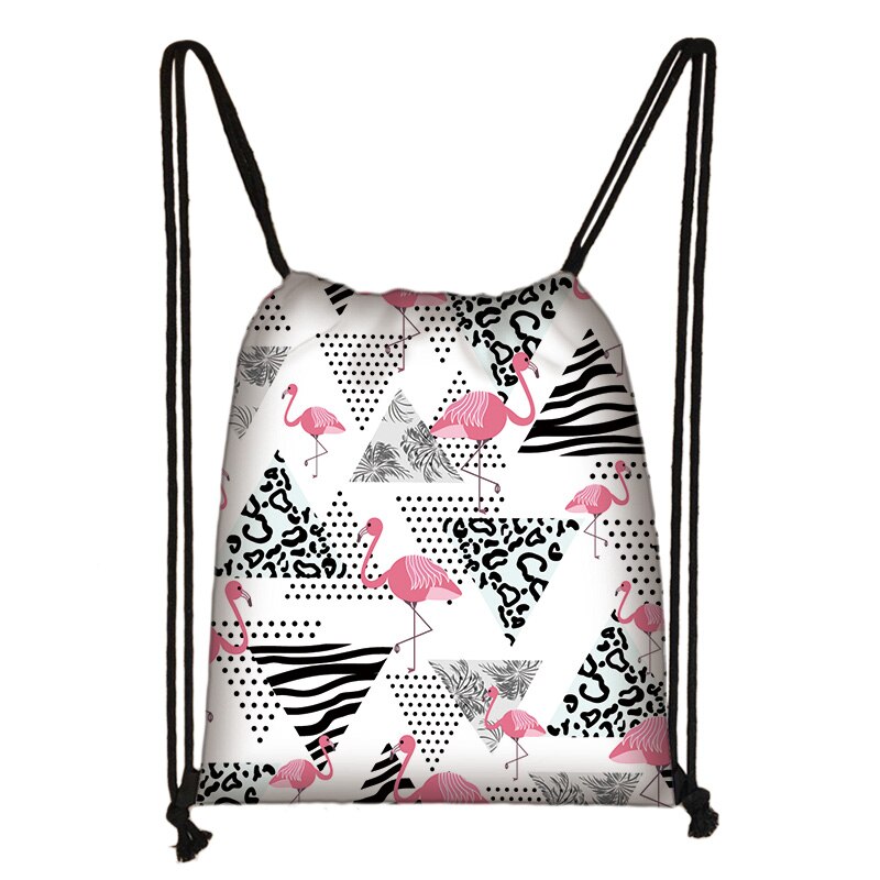 Cartoon Flamingo Print Drawstring Bag Women Travel Bag Teenager School Bag Brown Girl And Boy Backpack Storage Bags A952