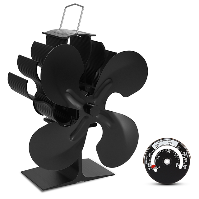 Ecofan-ventilador de 4 aspas para estufa, sistema de ventilado de para quemador de madera, silencioso, seguro y ecológico, para la chimenea del hogar: 4 with Thermometer