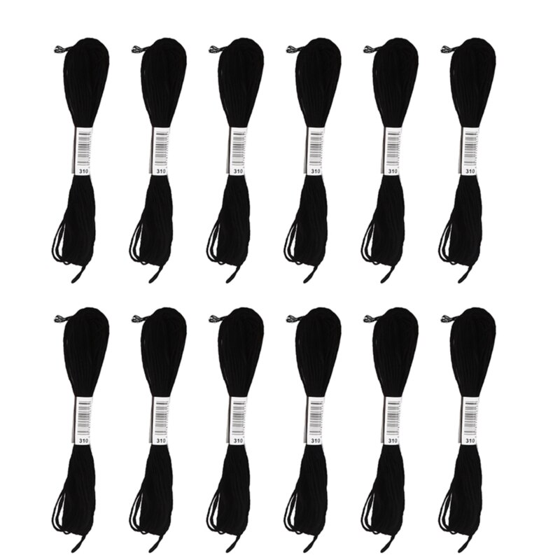 Black And White Cross Stitch Thread Embroidery Floss Skeins Black Color Hand Sewing Threads DIY Craft Needlework: 12 black