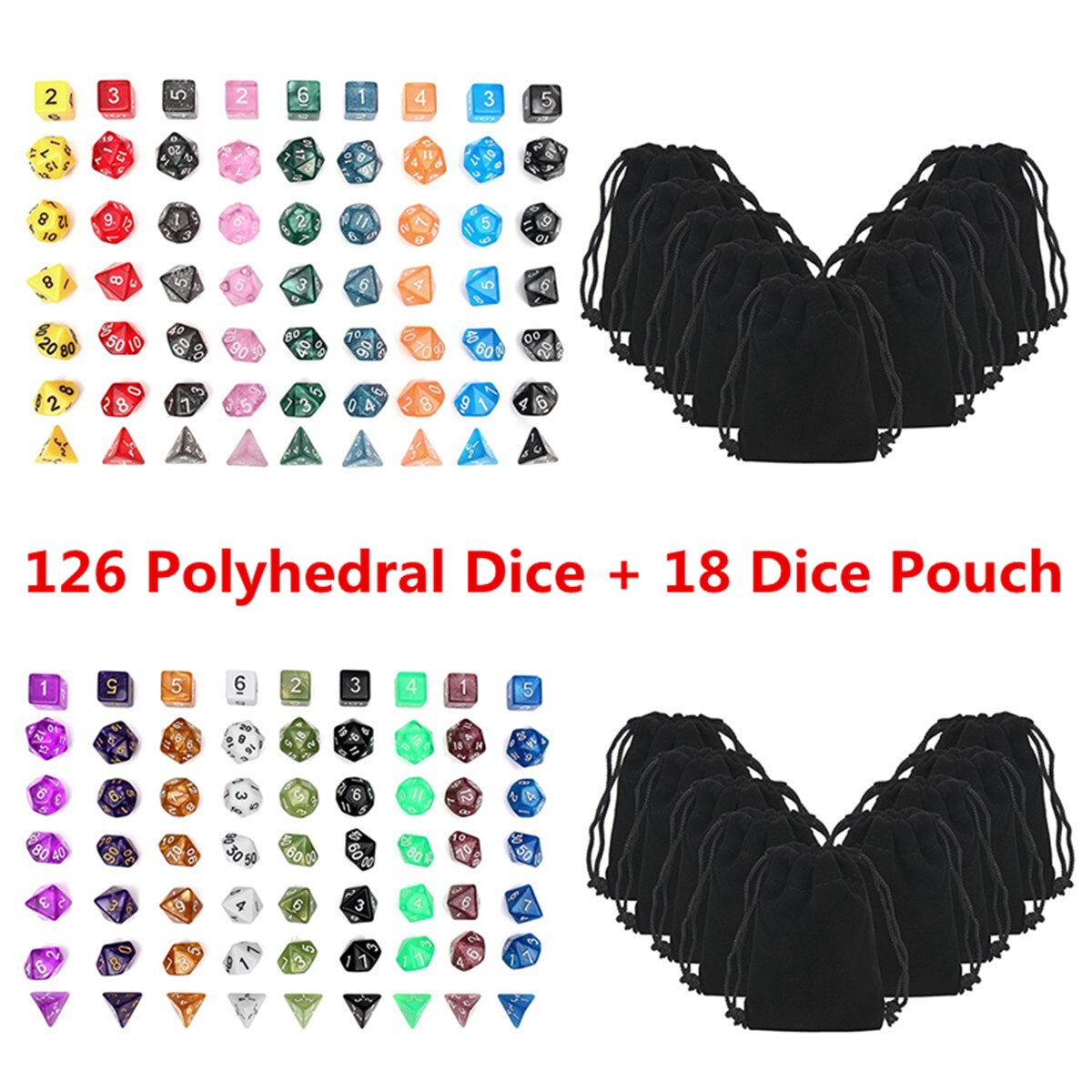 126Stck Würfel einstellen polyedrisch DnD Mischfarbe Würfel Für RPG Kerker und Drachen Rolle Spielen Spiel Gremium Spiel Würfel einstellen + Lagerung Tasche