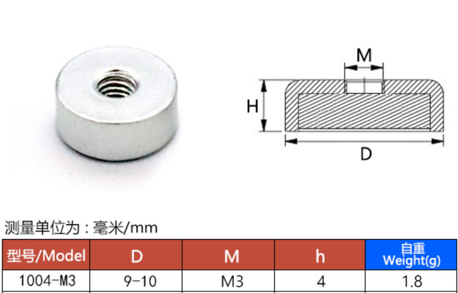 LED-Magnet 1004-M3 mit Außengewinde, LED-Modul, Magnetschrauben für LED-Anzeigemodule im Innenbereich, LED-Bildschirm, Magnetschraube, magnetisch: 4M / Silber