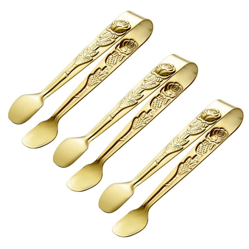 Rose Handvat Suiker Tang, 4-Inch Mini Voorgerecht Tang, Roestvrij Staal Kleine Suiker Tang, Ijs Tang: Golden