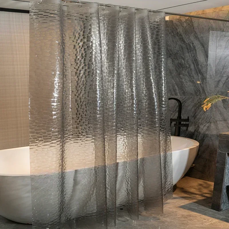 PEVA Clear Cobblestone Shower Curtain with 12 Hooks Water Splash Resistant Mildew Proof Bathtub Partition Bath Supplies