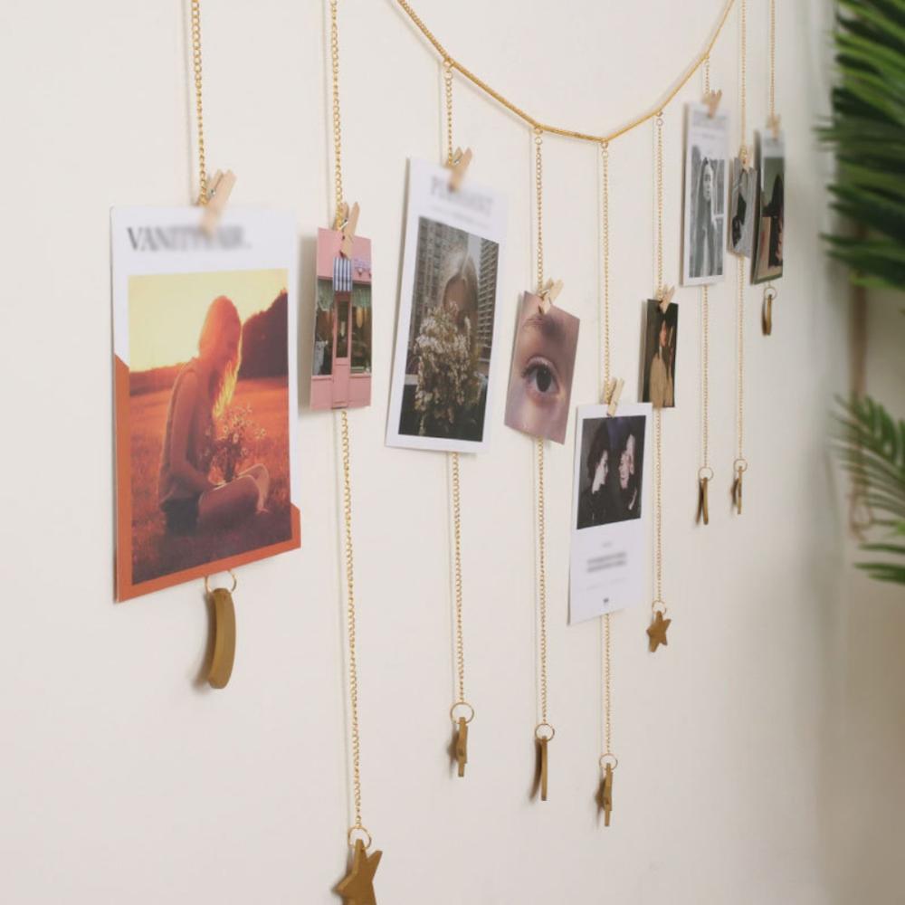 Foto Anzeige Holz Sterne Mond Phase Girlande Mit Ketten Bild Rahmen Collage Für Wohnzimmer Zauberstab Hängen Dekor