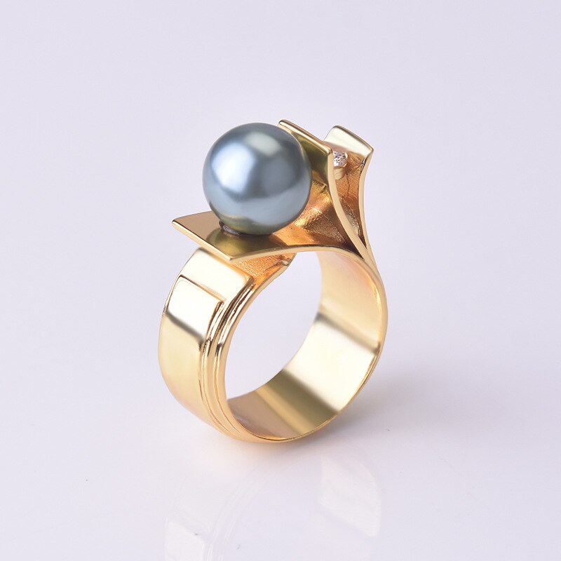 925 Silver with Pearl Diamond Ring for Women silver 925 Jewelry Pearl Topaz Gemstone Bizuteria bague diamant 14k gold ring: 6 / Gold