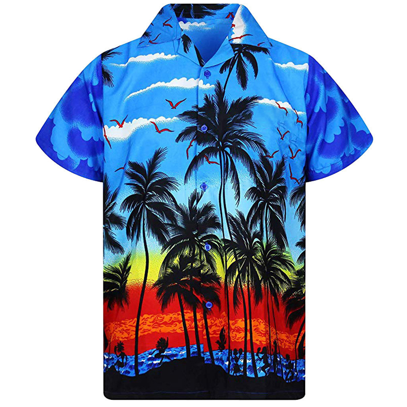 Palmetryk herre hawaiianske skjorter korte ærmer afslappet sommer mænd tropiske aloha skjorter fest strandtøj tøj chemise 3x: Blå / L
