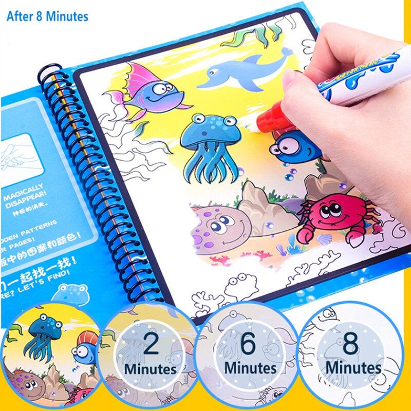 Animal Zoo Princess Magic Water Drawing Book Colorling Mermaid Cartoon Doodle Magic Pen Drawing Board Toys Kids Children