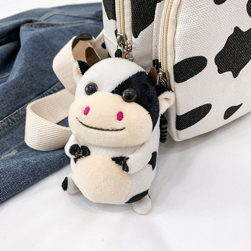 Bolso con estampado de vaca para mujer, bandolera pequeña de lona coreana, bolsos Unisex de para niñas