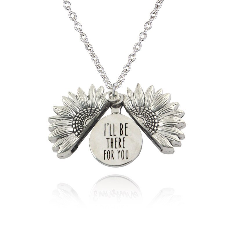 You Are My Sunshine Open Locket Sunflower Necklace Boho Jewelry Stainless Steel Friendship Letter Necklace Collier: Silver Color / I will BE THERE