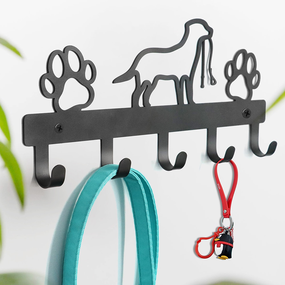Colgador montado en la pared para perros y gatos, perchas de Metal negro para ropa de perro, soporte para llaves, ganchos de rango, almacenamiento, proveedor de mascotas