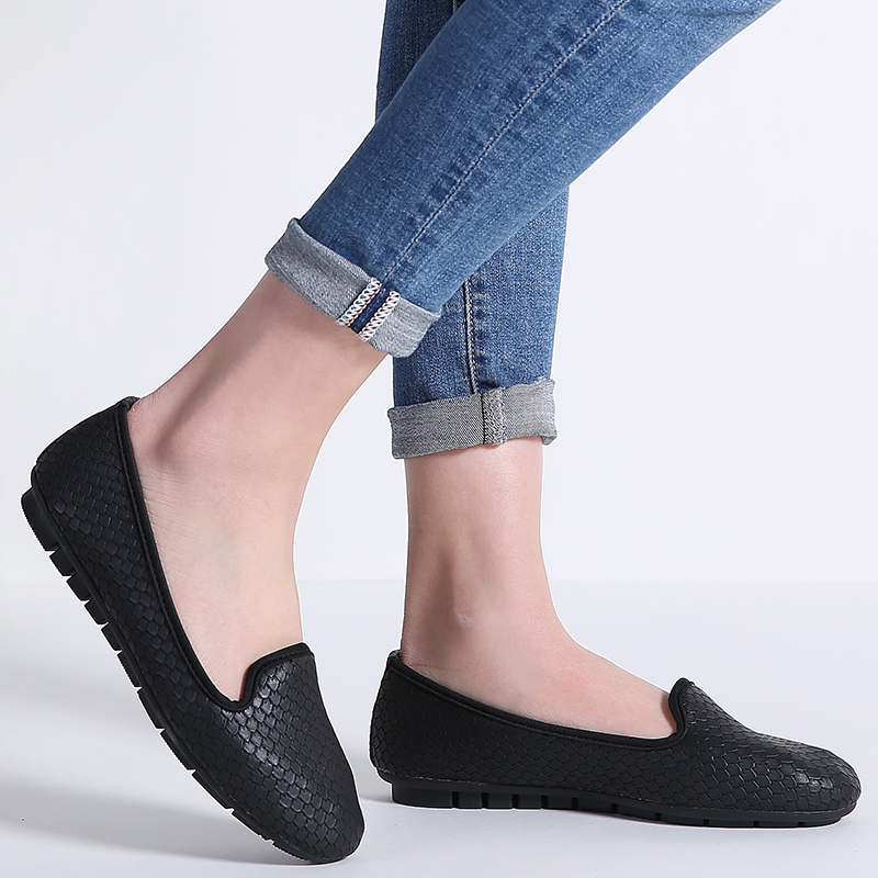 O16U mujer bailarina zapatos planos deslizamiento en PU piel de serpiente zapatos de barco mujer mocasines caminar Oficina Ballet zapatos planos señoras