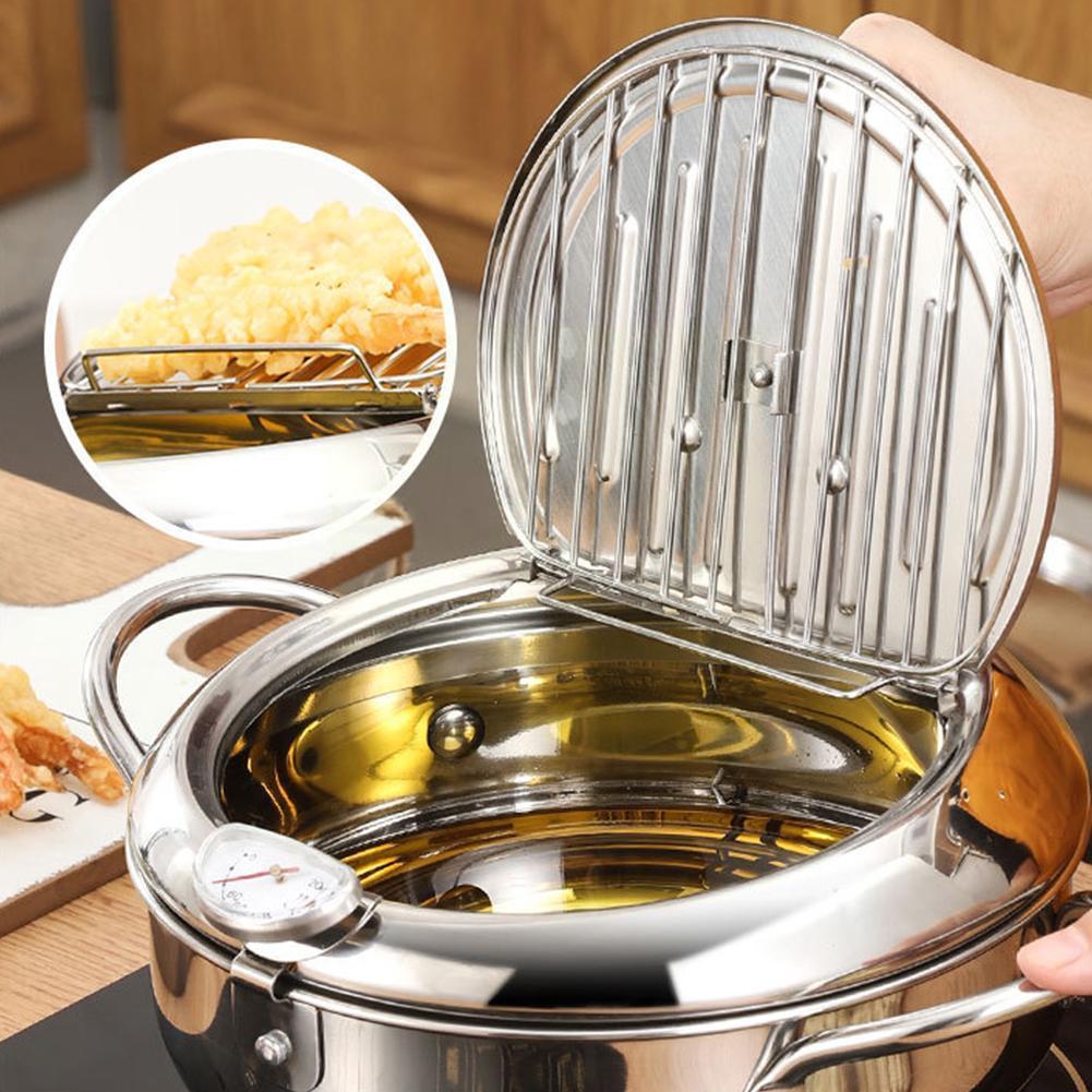 Japanese Deep Fryer With Thermometer And Lid 304 Steel Fryer Pan Fryer Frying Kitchen Oil Tempura Without Pan Fryer X2B9