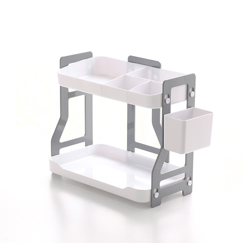 Multifunction Double Layers Stationery Organizer ABS Bookshelf With Pen Holder Desk Storage Rack Box Home Office Supplies: Grey