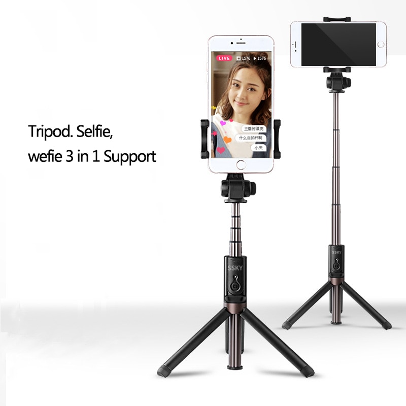 Selfie stick stativ stander 3 in 1 udtrækkelig monopod bluetooth 3.0 fjernbetjening telefon mount til iphone  x 8 android smartphone