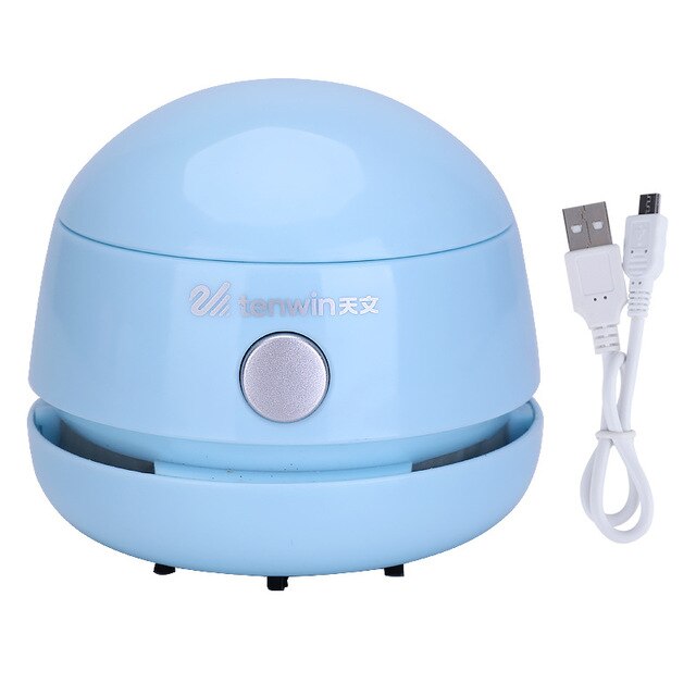 Mini Vacuum Cleaner Desktop Vacuum Cleaner Aspirador USB Charging Rubber Dust Pencil Debris Automatic Car Interior Cleaner: blue