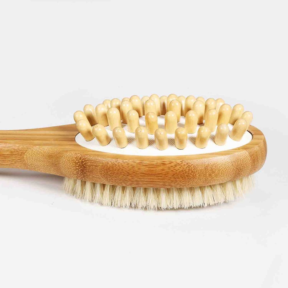 2- i -1- sidet træ spa brusebørste badekar kropsmassage børster naturlige børster scrubber langt håndtag