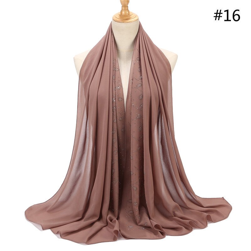 NEUE frauen strass Chiffon-feste farbe muslimischen kopf schal schals und wickelt pashmina bandana weiblich foulard hijab speichert: 12