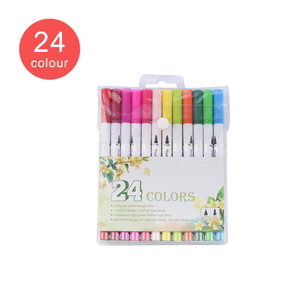 100 Colors Set Dual Tip Drawing Painting Watercolor Art Marker Pens Brush Pen For School Supplies Stationery: 24 Colors