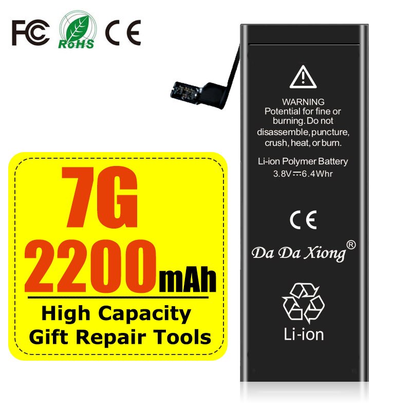 Batería de alta capacidad para teléfono móvil, paquete con sello de ciclo 0, para iPhone 4, 4S, 5, 5S, 5C, SE , 6, 6S, 7, 8, SE2 Plus, X, XR, XS, 11 Pro Max: For 7 2200mAh