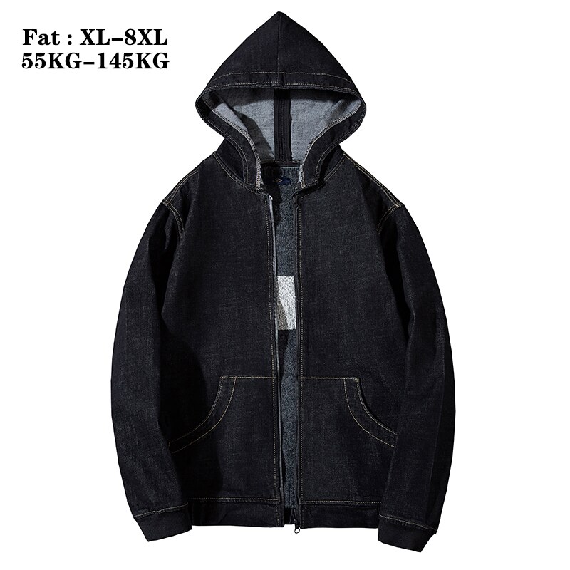Big Size 5xl 8xl Spring Winter Mens Denim Jacket Hooded Loose Streetwear Hip Hop Jean Coat Black Fat Jackets