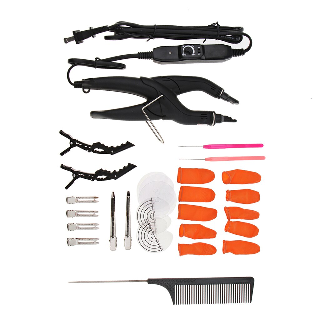 Pre-Bonded Hair Extensions Fusion Keratin Heat Iron Connector Wand Apply Tool Kit - US Plug