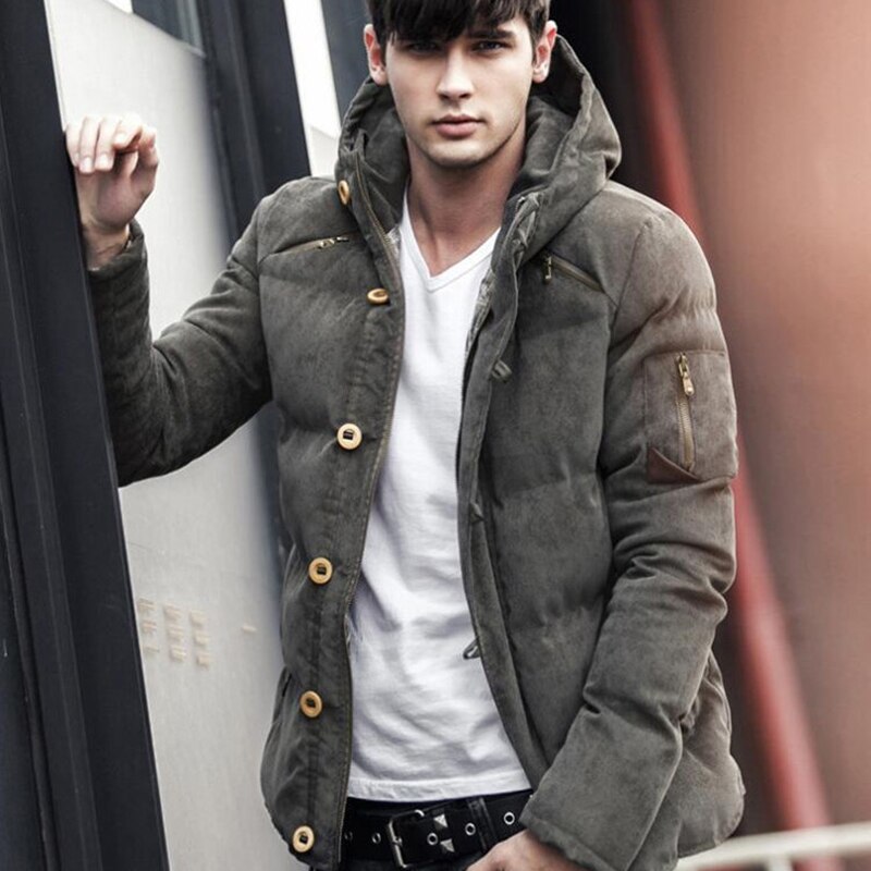 Winterjas Mannen Comfortabele Corduroy Engeland Stijl Jas Hooded Effen Kleur Gewatteerde Jassen Man Streetwear Parka Kleding