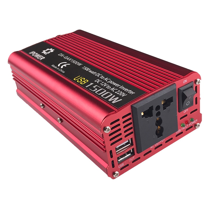 Car Inverter 1500W DC 12V to AC 110V/220V 230V dual 3.1A USB Charging Adapter Converter Universal US Socket Solar Power