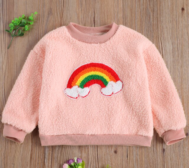 0-3Y bébé fille arc-en-ciel sweat hiver automne agneau laine haut pull mignon arc-en-ciel imprimer à manches longues vêtements: 1 / 3T