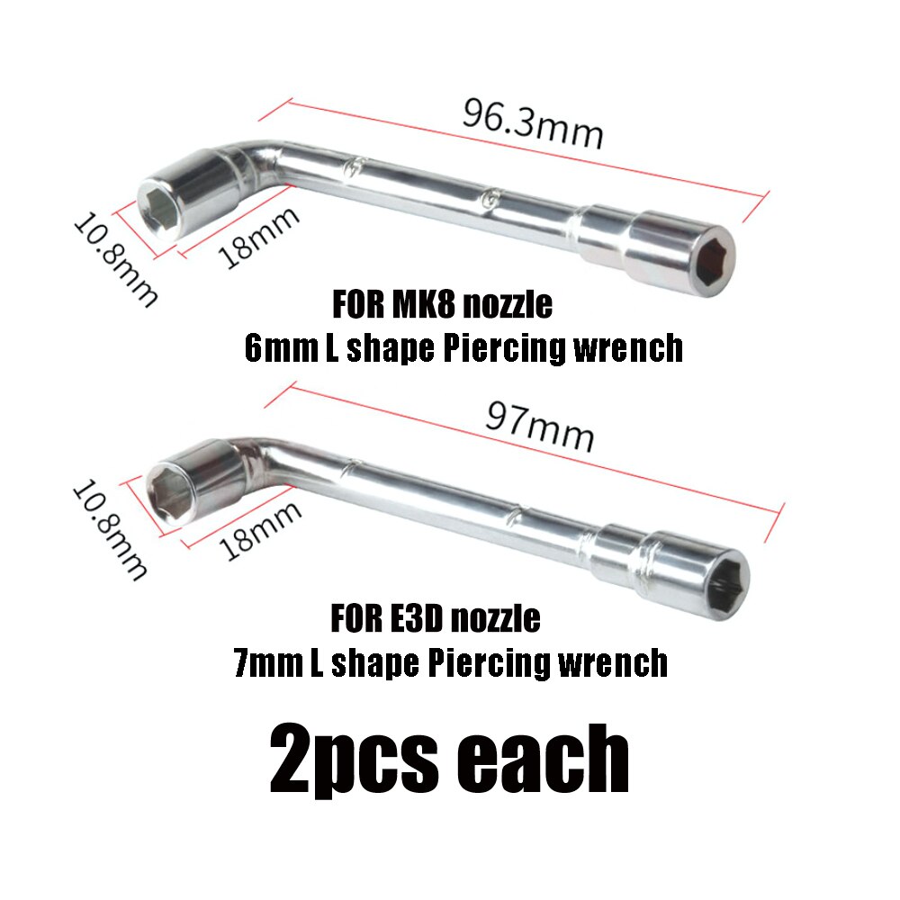 Ferramenta de chave de boca em forma de l, 2 peças, 6mm, 7mm, ferramenta de impressora 3d fixa mk8 e3d, bico de latão, 5 em 1, multi-função, acessórios: MK8 E3D Wrench