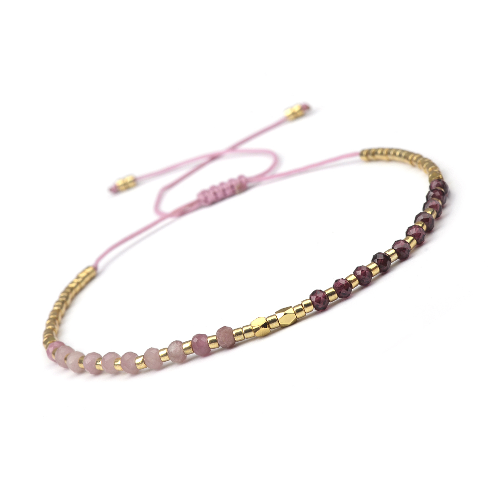 2 x 3mm dobbel steinarmbånd med naturstein og frøperler, justerbare armbånd som passer for menn og kvinner til daglig bruk.: Rødbrun