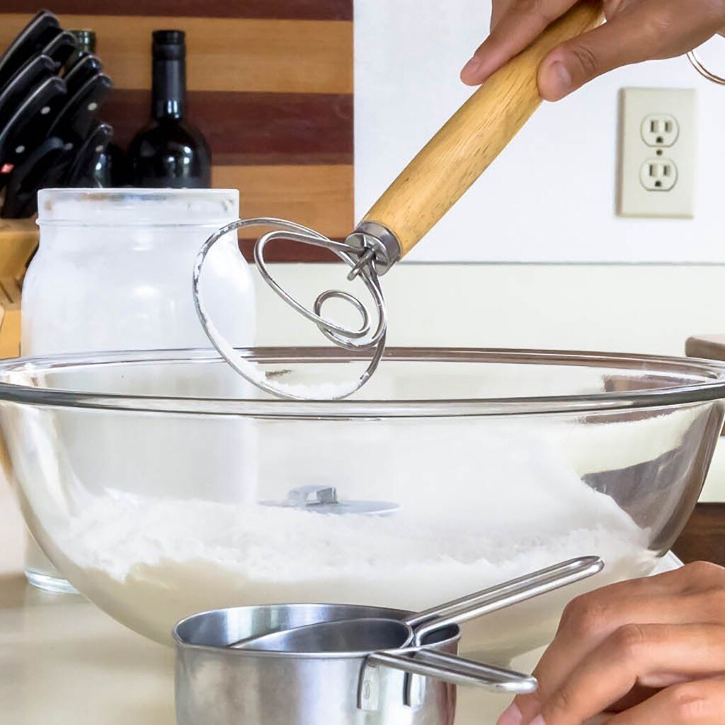 33X8Cm Rvs Eiklopper Diy Brood Deeg Gereedschap Bakken Accessoires Houten Handvat Klop Stok Keuken Gadgets eiken # D