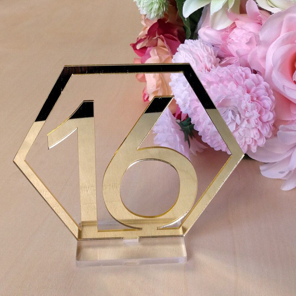 Hexagon Table Number Signs for Birthday Party Wedding Decor Seat Card Craft Party Silver or Gold Acrylic Geometric Number