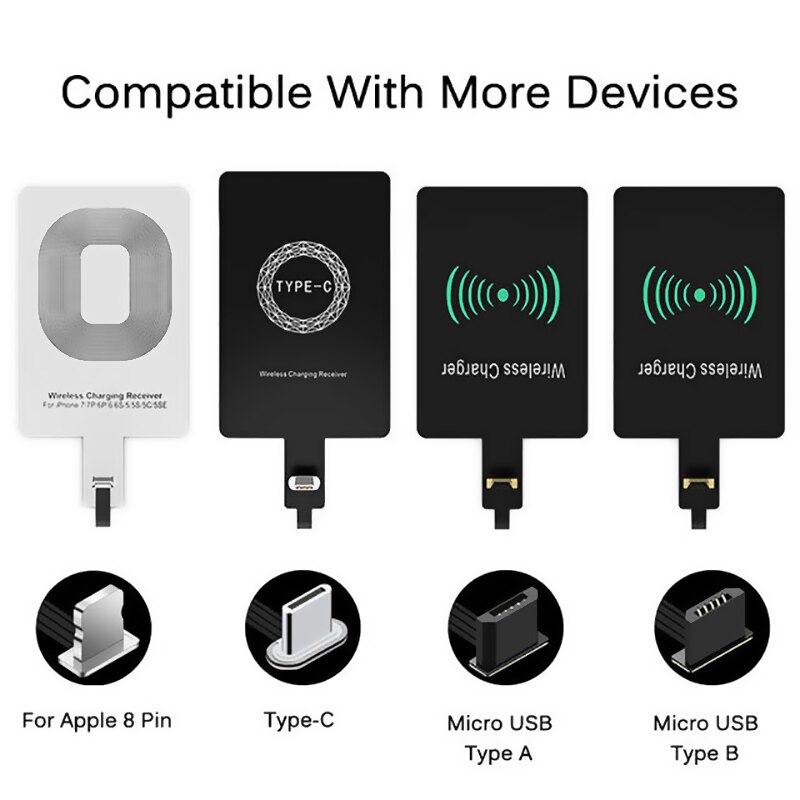 Prise en charge Qi chargeur sans fil adaptateur récepteur pour iPhone Samsung Galaxy xiaomi redmi récepteur bobine Micro USB type-c chargeur de téléphone