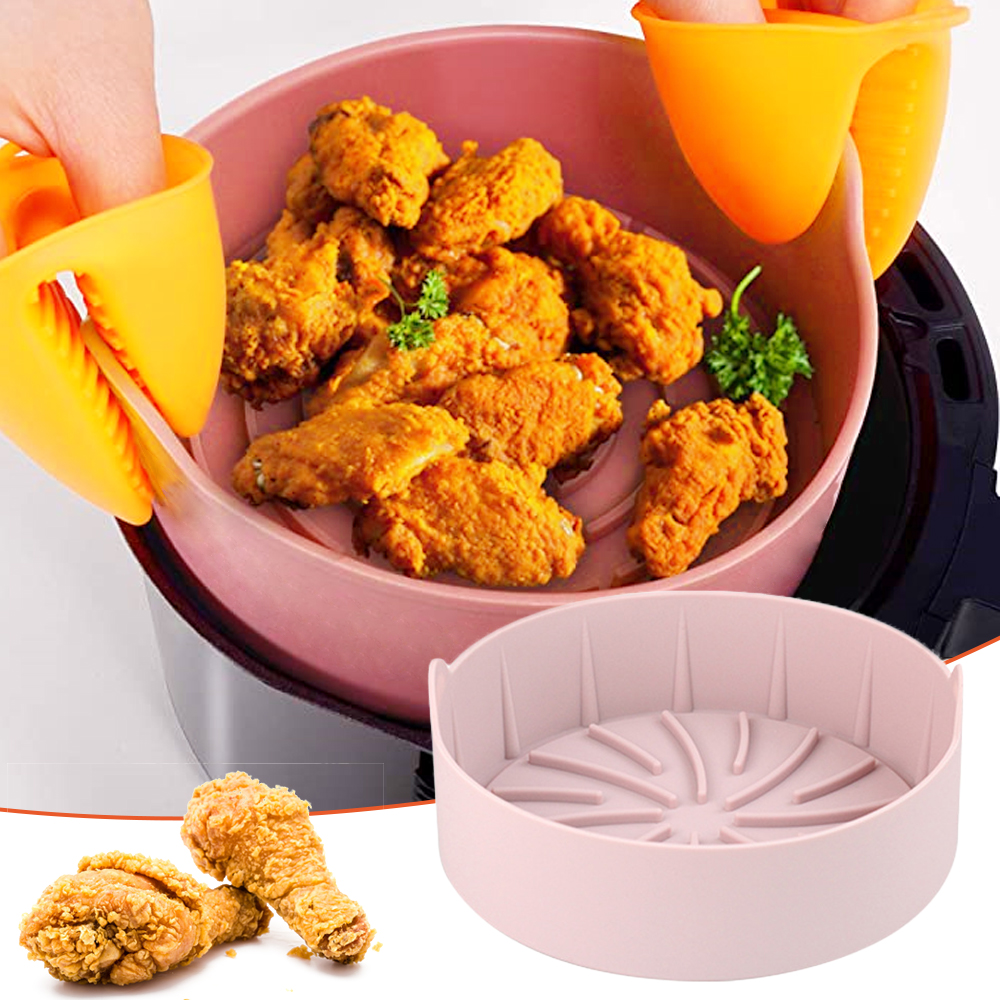 Air Fryer Silicone Pot Multifunctional Air Fryers Oven Accessories Bread Fried Chicken Pizza Basket Baking Tray Baking Dishes: Pink Round