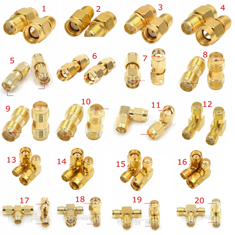 2 pçs/lote sma para sma macho fêmea conector reto 90 graus ângulo direito tipo t 3way divisor rpsma para RP-SMA adaptador macho rf